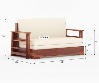 ODEJIA Wooden Queen Size Sheesham Wood Sofa Cum Bed (Honey Finish)