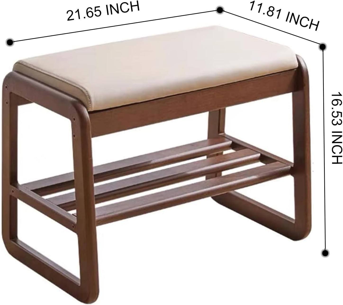 Mid - Century Modern Sheesham Wood Entryway Bench with White Cushion - 2 - Tier Storage and Seating for Dining Room, Living Room, or Bedroom - ODEJIA Shoe rack