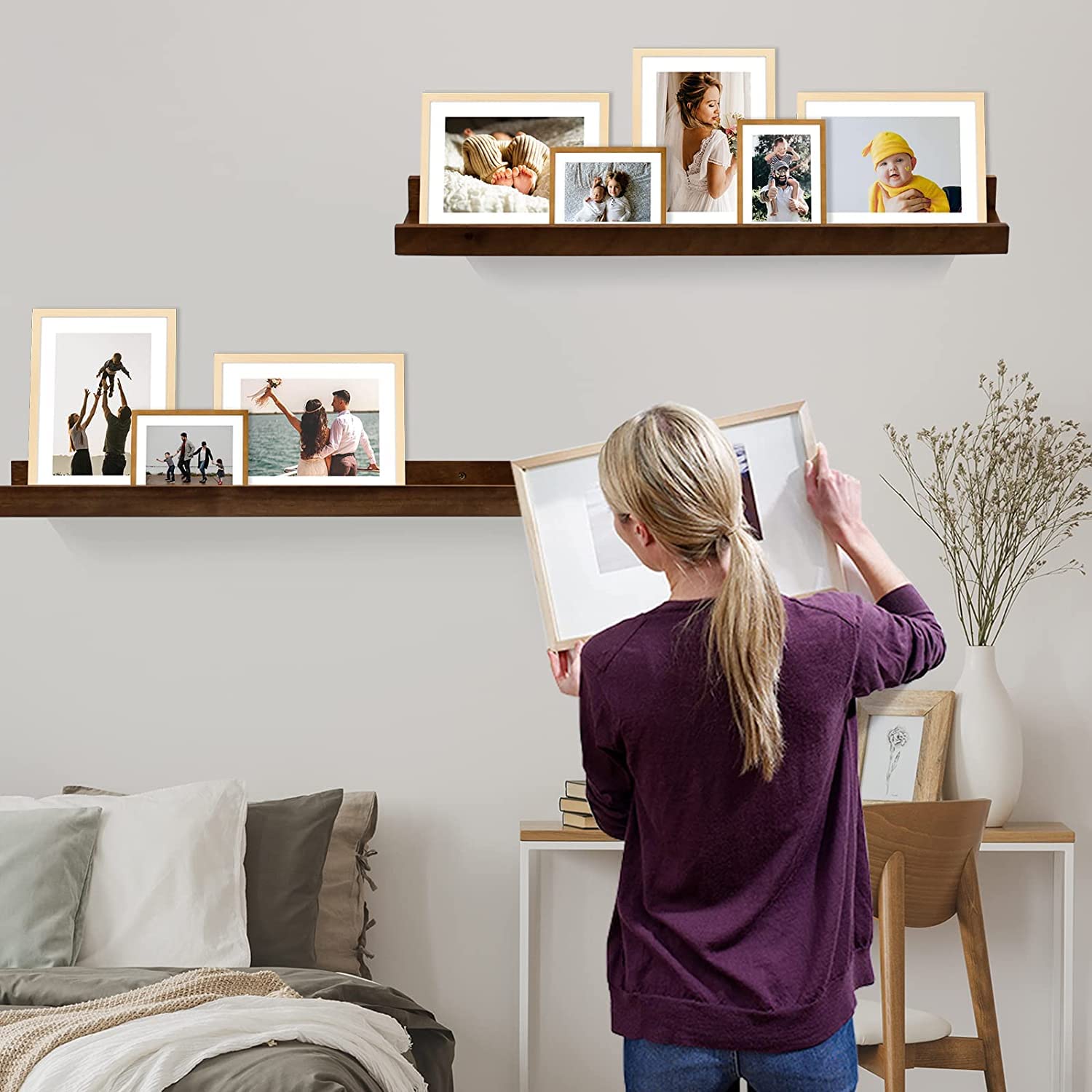 ODEJIA 24'' Sheesham Wood Floating Shelves - Set of 2, Natural Wall Decor & Storage For Bedroom, Living Room, Kitchen - ODEJIA Wall Shelves