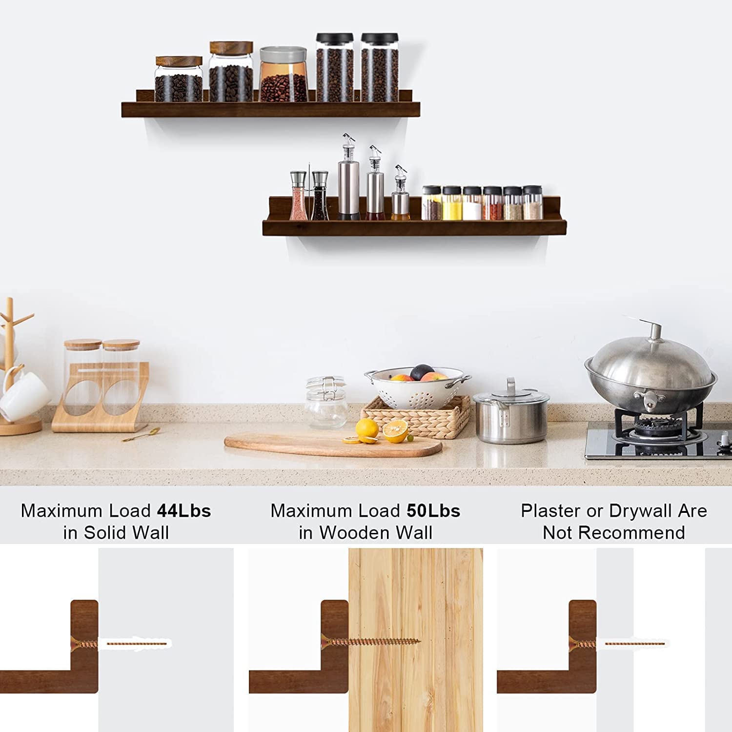 ODEJIA 24'' Sheesham Wood Floating Shelves - Set of 2, Natural Wall Decor & Storage For Bedroom, Living Room, Kitchen - ODEJIA Wall Shelves