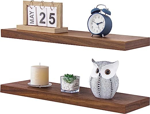 ODEJIA 24'' Sheesham Wood Walnut Floating Shelves, Set of 2 - With Heavy - Duty Brackets For Kitchen, Bedroom, Living Room - ODEJIA Wall Shelves