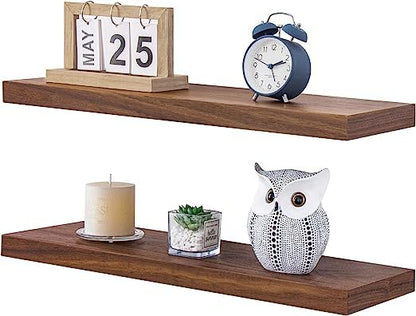 ODEJIA 24'' Sheesham Wood Walnut Floating Shelves, Set of 2 - With Heavy - Duty Brackets For Kitchen, Bedroom, Living Room - ODEJIA Wall Shelves