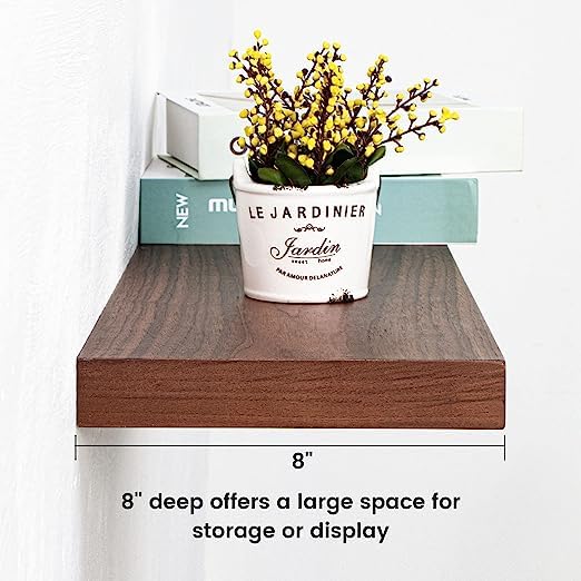 ODEJIA 24'' Sheesham Wood Walnut Floating Shelves, Set of 2 - With Heavy - Duty Brackets For Kitchen, Bedroom, Living Room - ODEJIA Wall Shelves