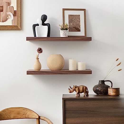 ODEJIA 24'' Sheesham Wood Walnut Floating Shelves, Set of 2 - With Heavy - Duty Brackets For Kitchen, Bedroom, Living Room - ODEJIA Wall Shelves