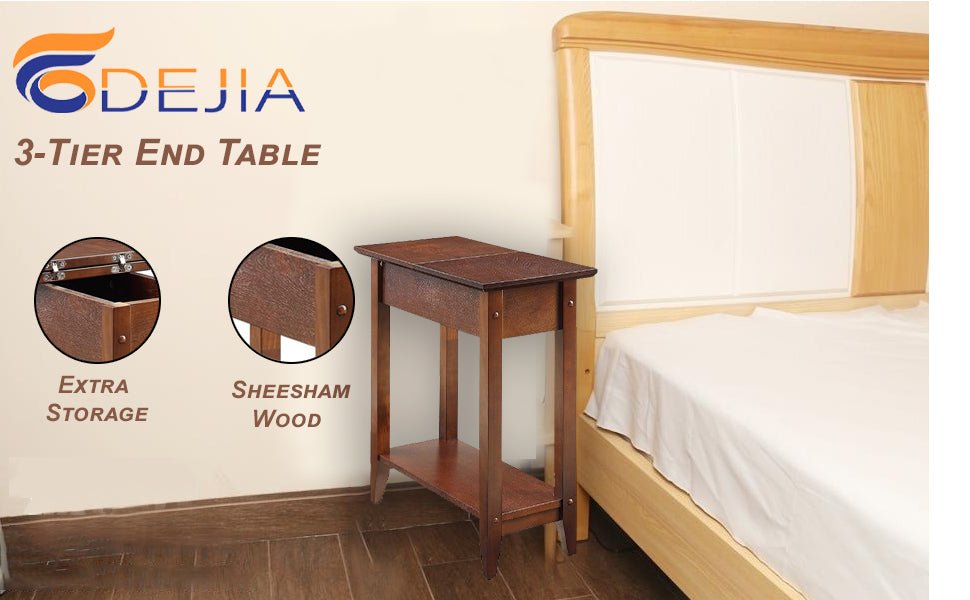 ODEJIA 3 - Tier End Table - Sheesham Wood, Natural Mahogany Finish - ODEJIA End Table
