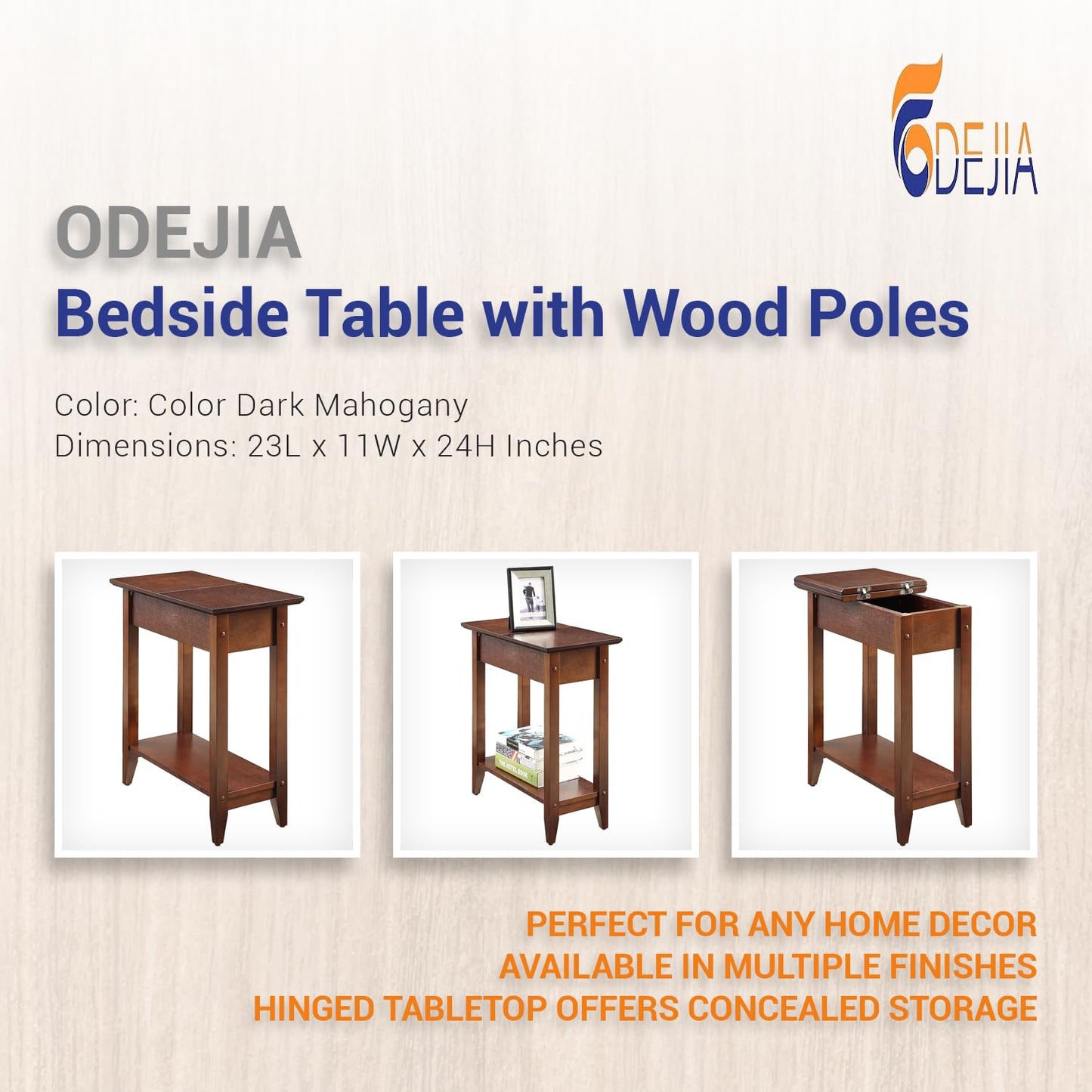 ODEJIA 3 - Tier End Table - Sheesham Wood, Natural Mahogany Finish - ODEJIA End Table