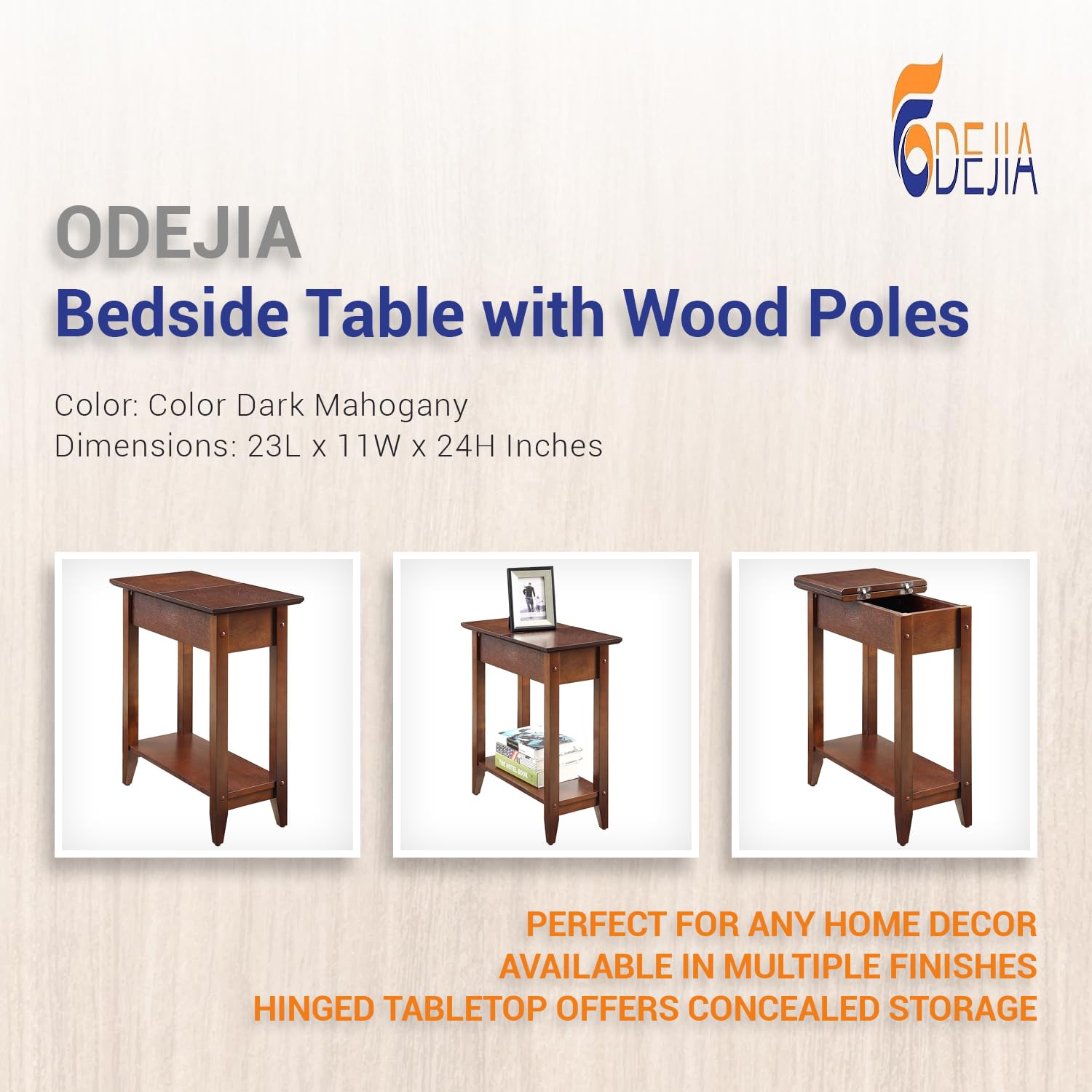 ODEJIA 3 - Tier End Table - Sheesham Wood, Natural Mahogany Finish - ODEJIA End Table