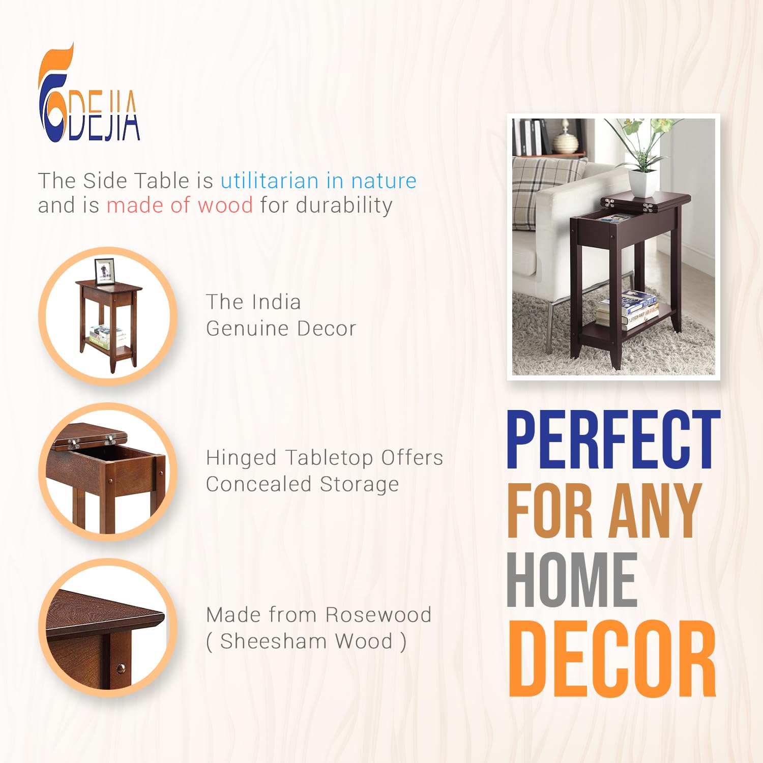 ODEJIA 3 - Tier End Table - Sheesham Wood, Natural Mahogany Finish - ODEJIA End Table