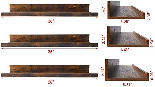 ODEJIA 36'' Floating Wall Shelves - Set of 3 Rustic Picture Ledge Shelves For Bedroom, Living Room, Office - ODEJIA Wall Shelves
