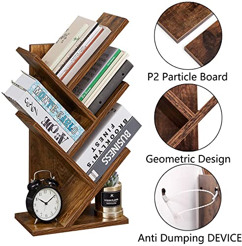ODEJIA 5 - Tier Tree Bookshelf - Floor Standing Rustic Brown Bookcase - ODEJIA Book Shelf