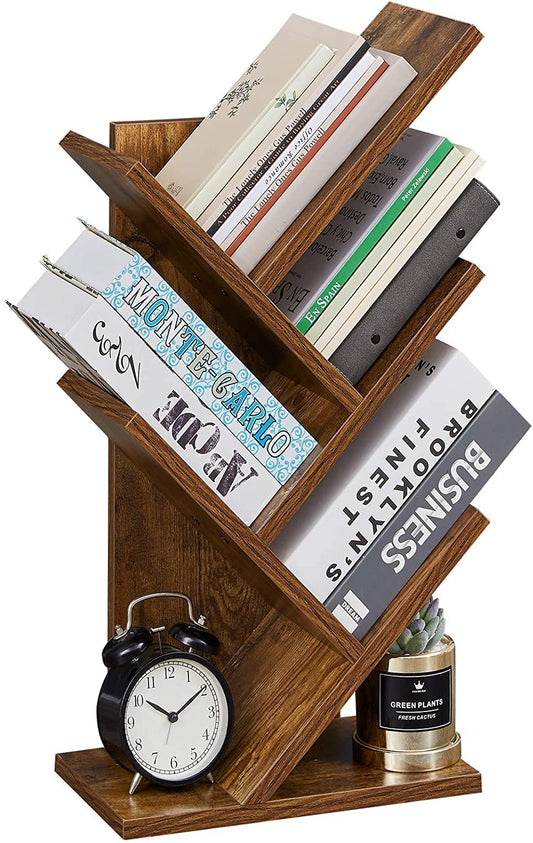 ODEJIA 5 - Tier Tree Bookshelf - Floor Standing Rustic Brown Bookcase - ODEJIA Book Shelf