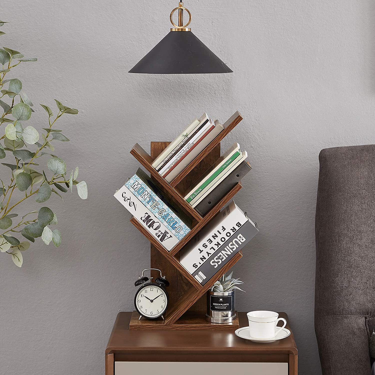ODEJIA 5 - Tier Tree Bookshelf - Floor Standing Rustic Brown Bookcase - ODEJIA Book Shelf