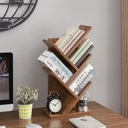 ODEJIA 5 - Tier Tree Bookshelf - Floor Standing Rustic Brown Bookcase - ODEJIA Book Shelf