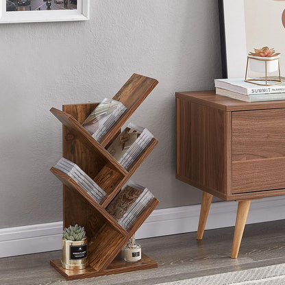 ODEJIA 5 - Tier Tree Bookshelf - Floor Standing Rustic Brown Bookcase - ODEJIA Book Shelf