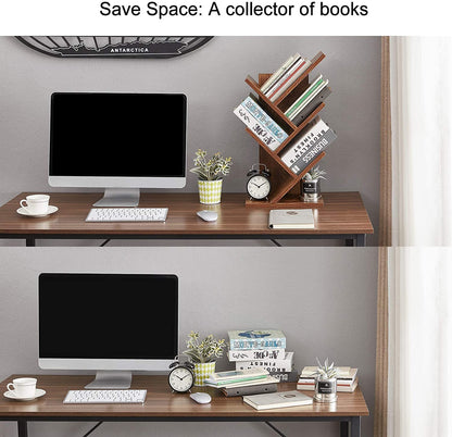 ODEJIA 5 - Tier Tree Bookshelf - Floor Standing Rustic Brown Bookcase - ODEJIA Book Shelf