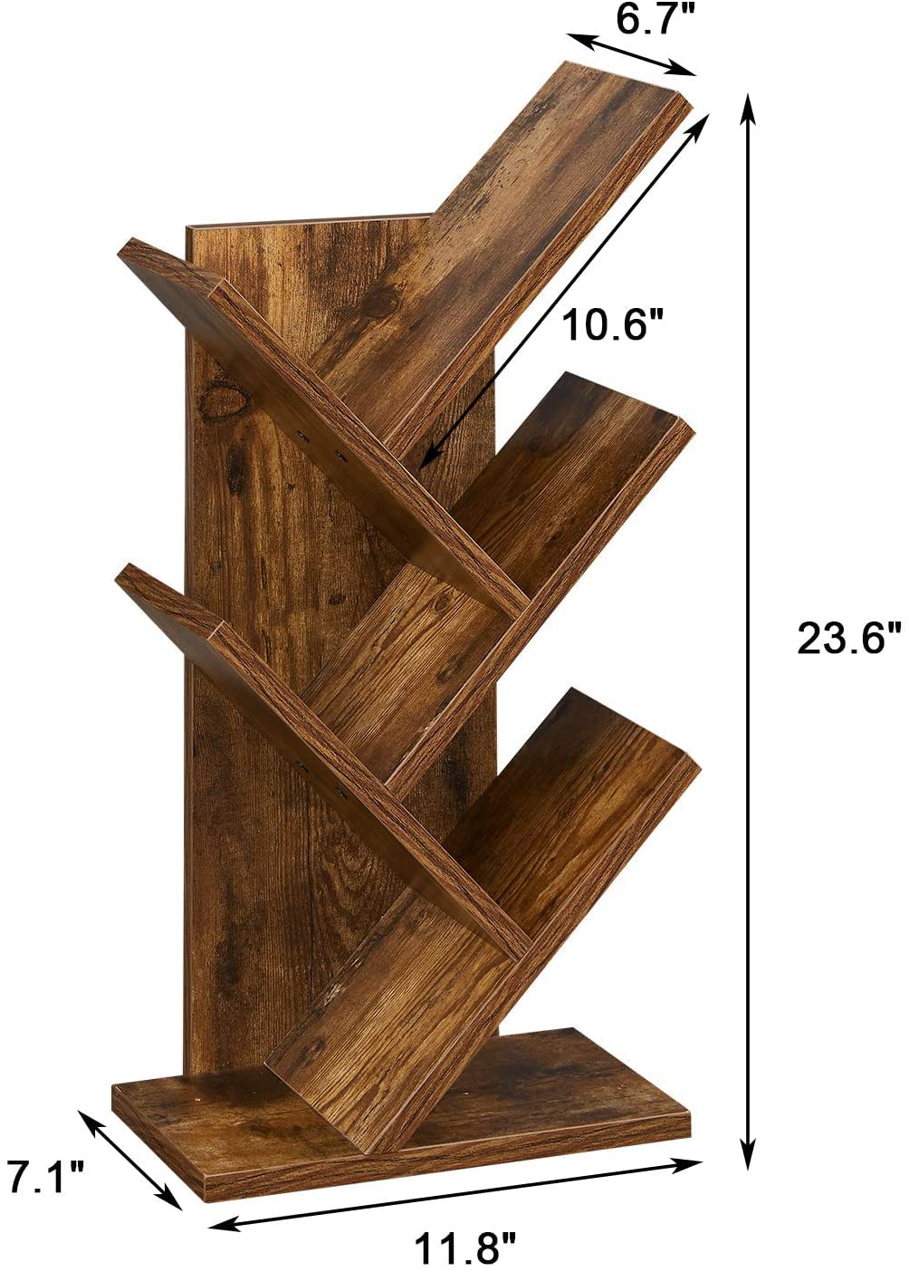 ODEJIA 5 - Tier Tree Bookshelf - Floor Standing Rustic Brown Bookcase - ODEJIA Book Shelf