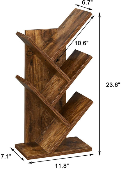 ODEJIA 5 - Tier Tree Bookshelf - Floor Standing Rustic Brown Bookcase - ODEJIA Book Shelf
