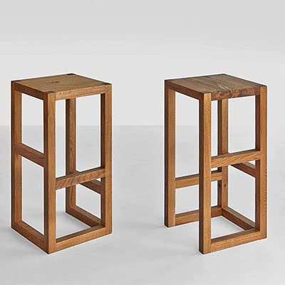 ODEJIA Bar stools Wooden Bars Tools Vintage Rustic Bar Chair Classic Solid Wood Saddle seat Kitchen Counter Stool with Foot Plate Adjustable - ODEJIA Bar Chair