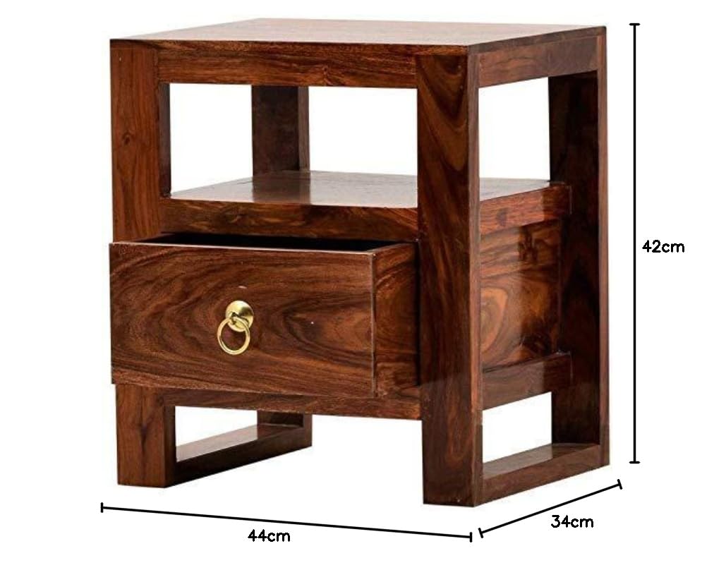 ODEJIA Bedside End Table with Drawer Table for Living Room | Teak Brown Finish | Wood Type : - Sheesham (Solid Wood) - ODEJIA Side Table
