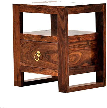 ODEJIA Bedside End Table with Drawer Table for Living Room | Teak Brown Finish | Wood Type : - Sheesham (Solid Wood) - ODEJIA Side Table