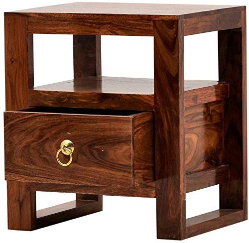 ODEJIA Bedside End Table with Drawer Table for Living Room | Teak Brown Finish | Wood Type : - Sheesham (Solid Wood) - ODEJIA Side Table