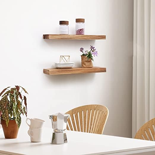 ODEJIA Floating Shelves Wall Mounted Set of 2 - Wooden Wall Shelf For Kitchen & Living Room - Light Walnut - 16" x 5.7" - ODEJIA Wall Shelves