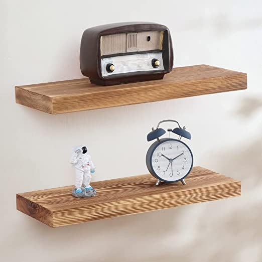 ODEJIA Floating Shelves Wall Mounted Set of 2 - Wooden Wall Shelf For Kitchen & Living Room - Light Walnut - 16" x 5.7" - ODEJIA Wall Shelves