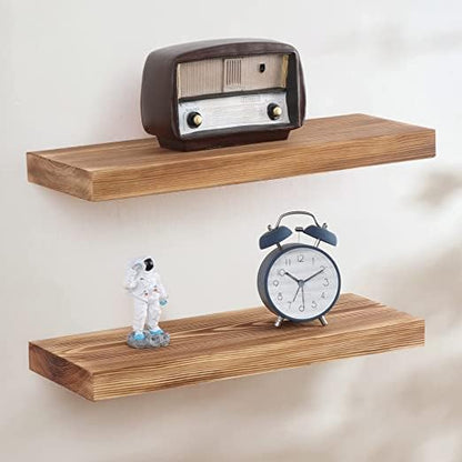 ODEJIA Floating Shelves Wall Mounted Set of 2 - Wooden Wall Shelf For Kitchen & Living Room - Light Walnut - 16" x 5.7" - ODEJIA Wall Shelves