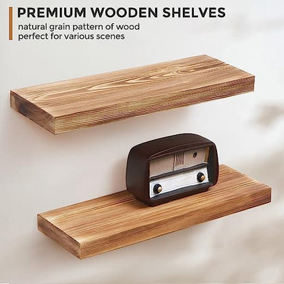 ODEJIA Floating Shelves Wall Mounted Set of 2 - Wooden Wall Shelf For Kitchen & Living Room - Light Walnut - 16" x 5.7" - ODEJIA Wall Shelves