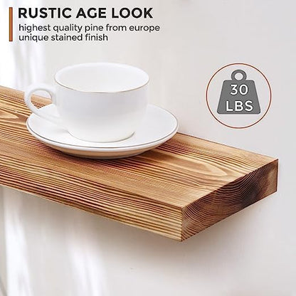 ODEJIA Floating Shelves Wall Mounted Set of 2 - Wooden Wall Shelf For Kitchen & Living Room - Light Walnut - 16" x 5.7" - ODEJIA Wall Shelves