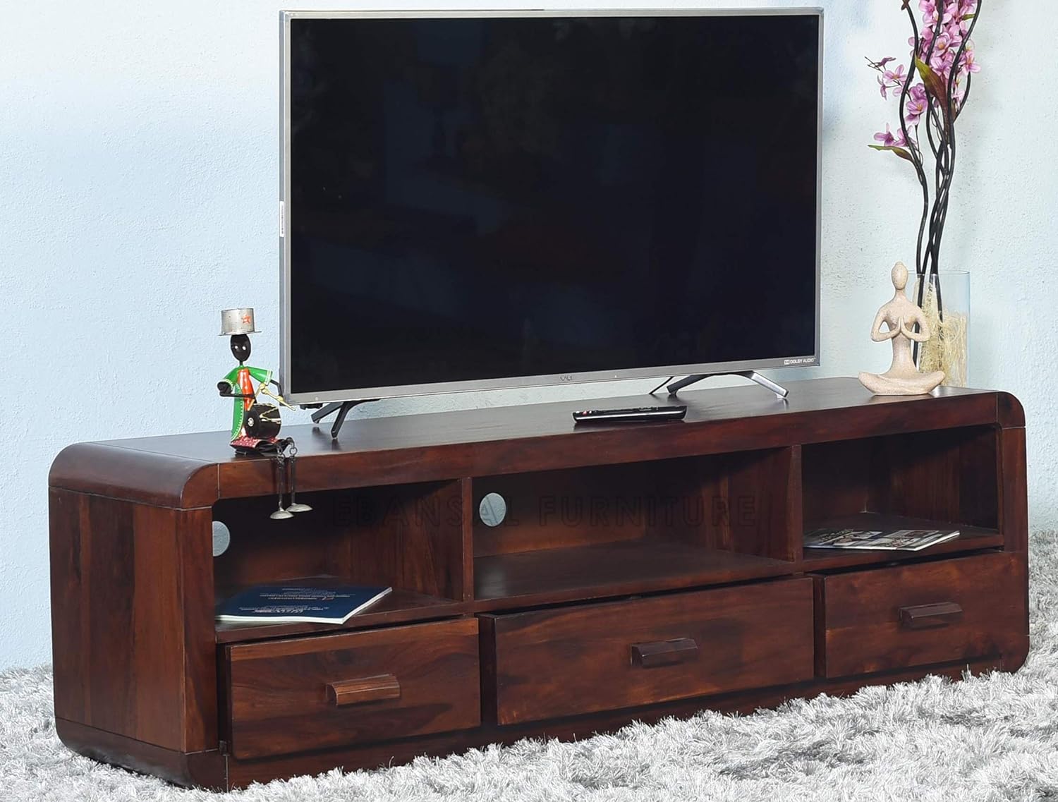 ODEJIA Furniture sheesham Wood Standard tv Entertainment Unit Stand Ca