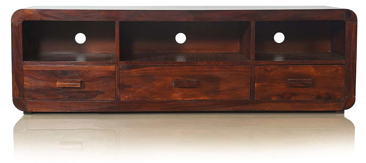 ODEJIA Furniture sheesham Wood Standard tv Entertainment Unit Stand Cabinet with Storage for Home (Teak Finish) - ODEJIA Tv Unit