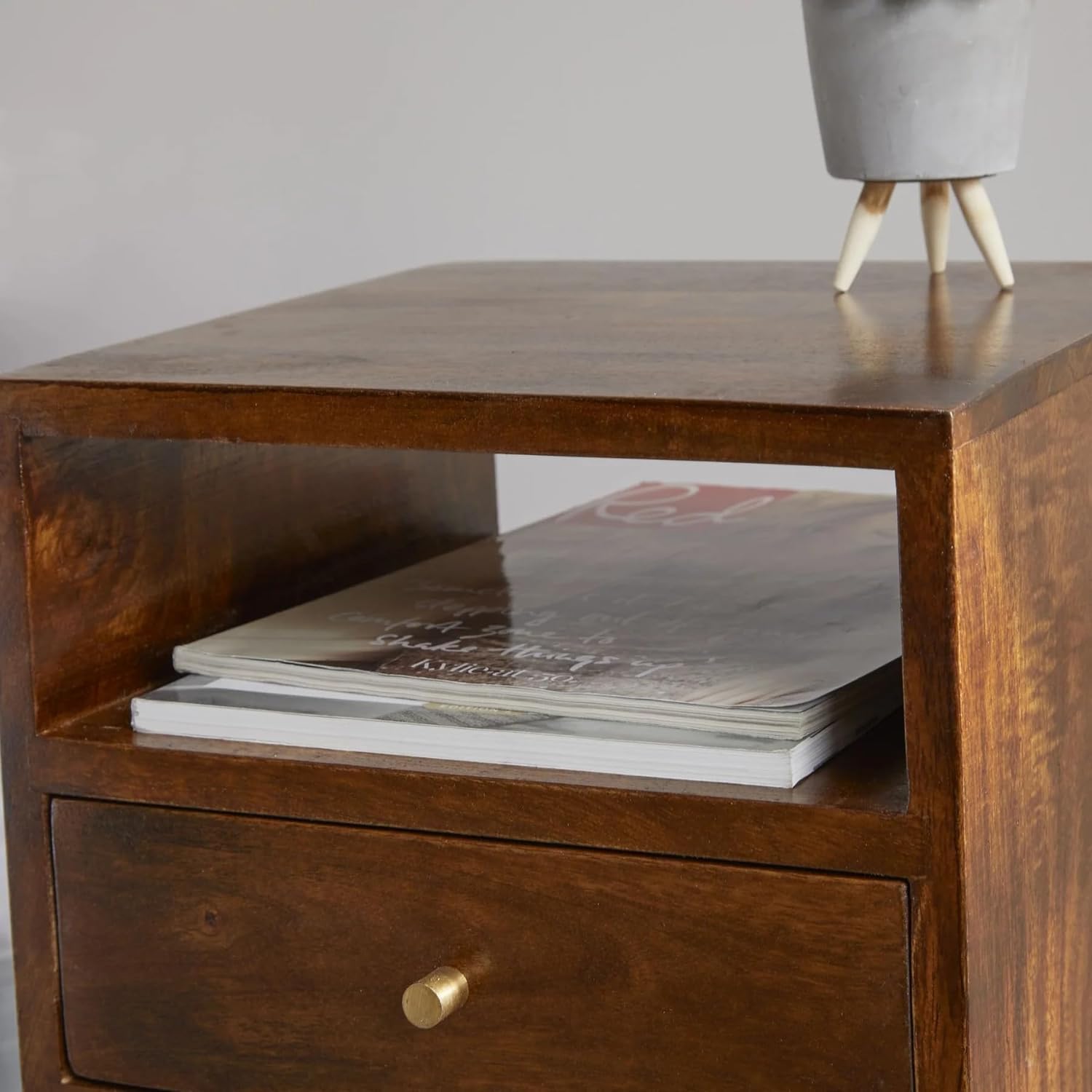 ODEJIA Furniture Solid Wood Bedside Table Designer Nightstand with 1 Drawer and 1 Shelf - End Table for Bedroom - ODEJIA End Table