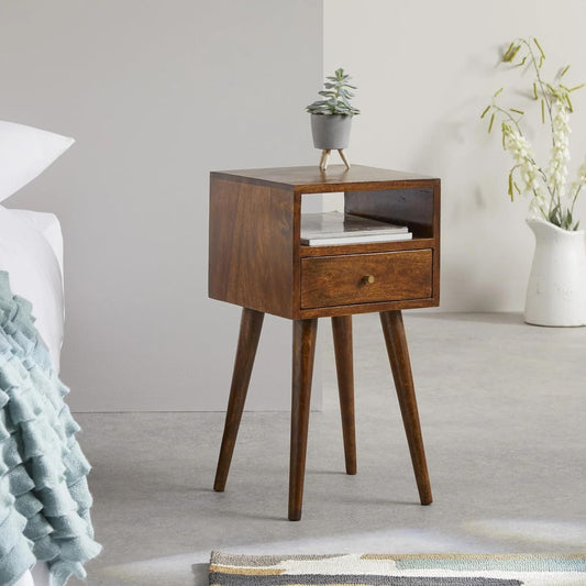 ODEJIA Furniture Solid Wood Bedside Table Designer Nightstand with 1 Drawer and 1 Shelf - End Table for Bedroom - ODEJIA End Table