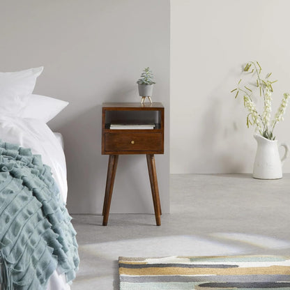 ODEJIA Furniture Solid Wood Bedside Table Designer Nightstand with 1 Drawer and 1 Shelf - End Table for Bedroom - ODEJIA End Table