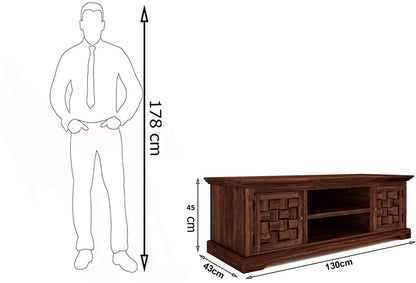 Odejia Handicraft Solid Sheesham Wood TV Stand Entertainment Cabinet with 2 Shelf and 2 Door Storage for Living Room Bedroom Hall Television Wooden Furniture (Brown Finish) - ODEJIA Tv Unit