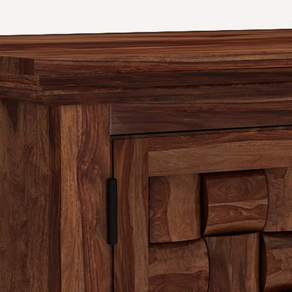 Odejia Handicraft Solid Sheesham Wood TV Stand Entertainment Cabinet with 2 Shelf and 2 Door Storage for Living Room Bedroom Hall Television Wooden Furniture (Brown Finish) - ODEJIA Tv Unit