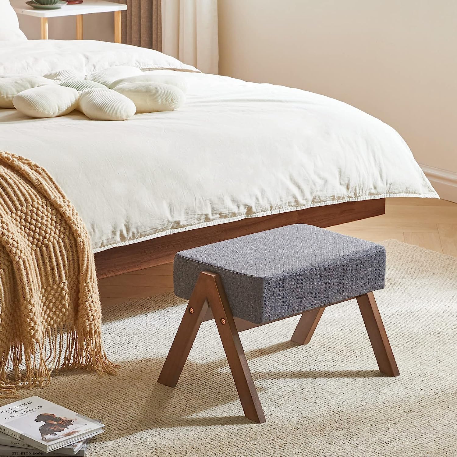 ODEJIA Modern A - Shaped Footstool - Sponge - Padded Wooden Ottoman, 11.8 - ODEJIA Footstool