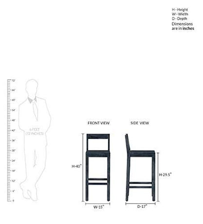 ODEJIA Modern Rectangular Rosewood Wooden Bar Stool in Walnut Finish for Home Bar Chair Size: 16 x 16 x40inch Seating Height 29.5inch - ODEJIA Bar Chair