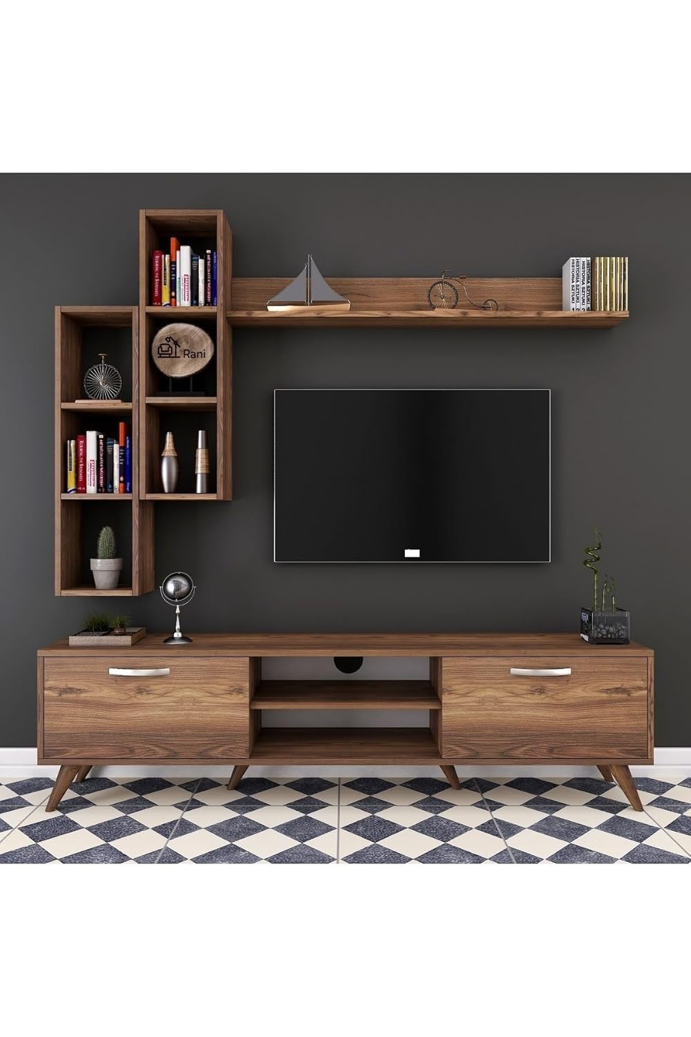 ODEJIA Rosewood Modern Shelf Tv Stand Entertainment Center For Bedroom|Living Room|Hall 56.2" X 13.7 X 19.2 [Natural] - ODEJIA Tv Unit