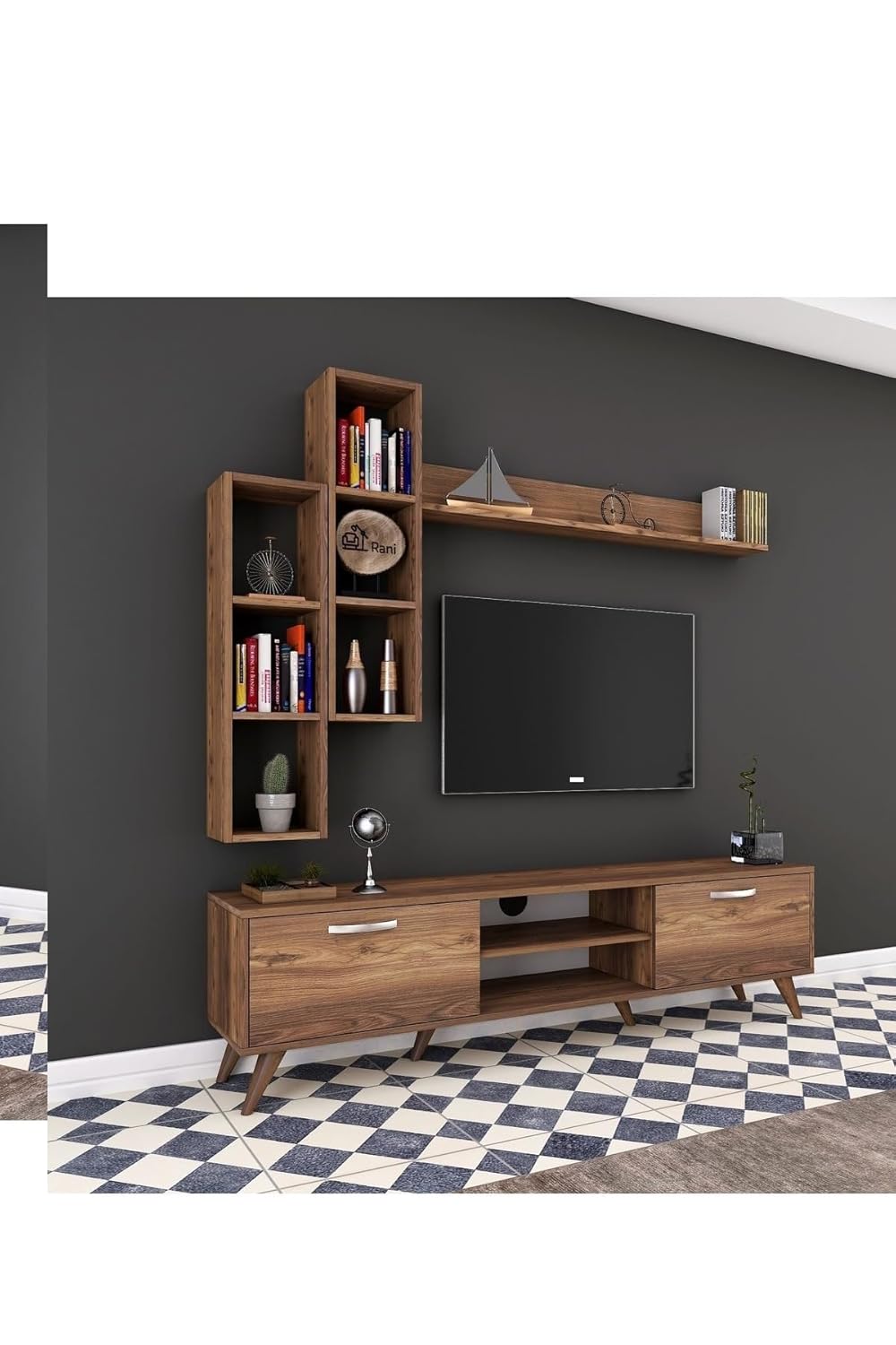 ODEJIA Rosewood Modern Shelf Tv Stand Entertainment Center For Bedroom|Living Room|Hall 56.2" X 13.7 X 19.2 [Natural] - ODEJIA Tv Unit