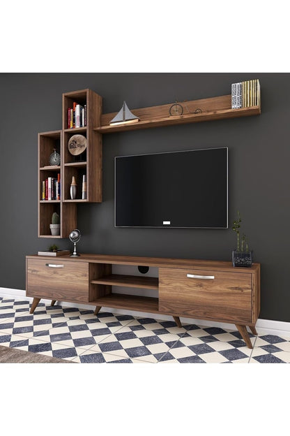 ODEJIA Rosewood Modern Shelf Tv Stand Entertainment Center For Bedroom|Living Room|Hall 56.2" X 13.7 X 19.2 [Natural] - ODEJIA Tv Unit