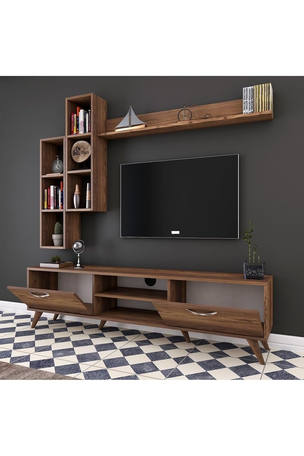 ODEJIA Rosewood Modern Shelf Tv Stand Entertainment Center For Bedroom|Living Room|Hall 56.2" X 13.7 X 19.2 [Natural] - ODEJIA Tv Unit