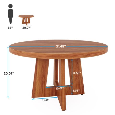 ODEJIA Round Coffee Table,Wood Circle Coffee Table with Cross Base, Round Accent Center Table for Living Room| Home| Office 31.4" x 31.4" x 20" (Natural) - ODEJIA Coffee table