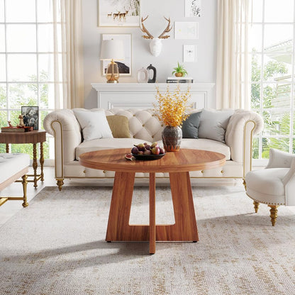 ODEJIA Round Coffee Table,Wood Circle Coffee Table with Cross Base, Round Accent Center Table for Living Room| Home| Office 31.4" x 31.4" x 20" (Natural) - ODEJIA Coffee table
